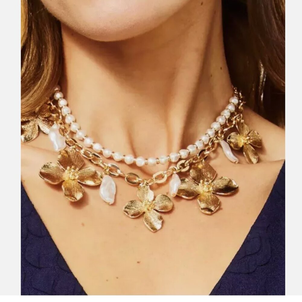 Lilly Pulitzer Via Flora Pearl Gold-tone Necklace